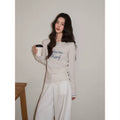 XUJING Crew Neck Letter Print Front Shoulder Slim Sleeve Long Sleeve