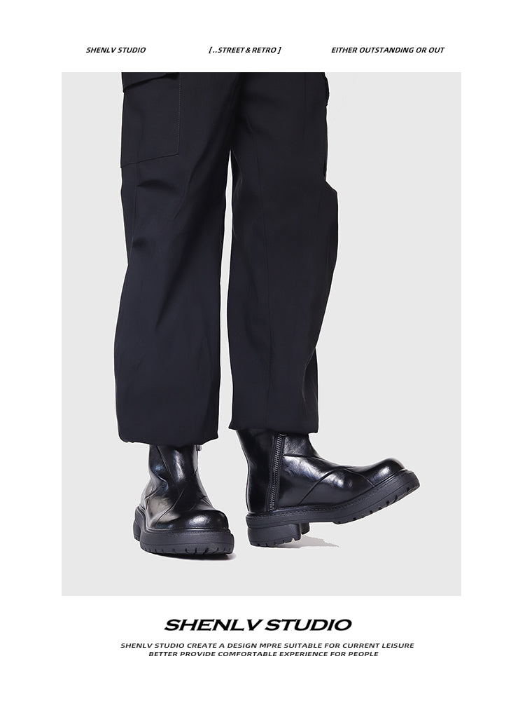 (Clearance) SHENLV STUDIO Height-increasing Thick-soled Upturned Martin Boots Leather Shoes