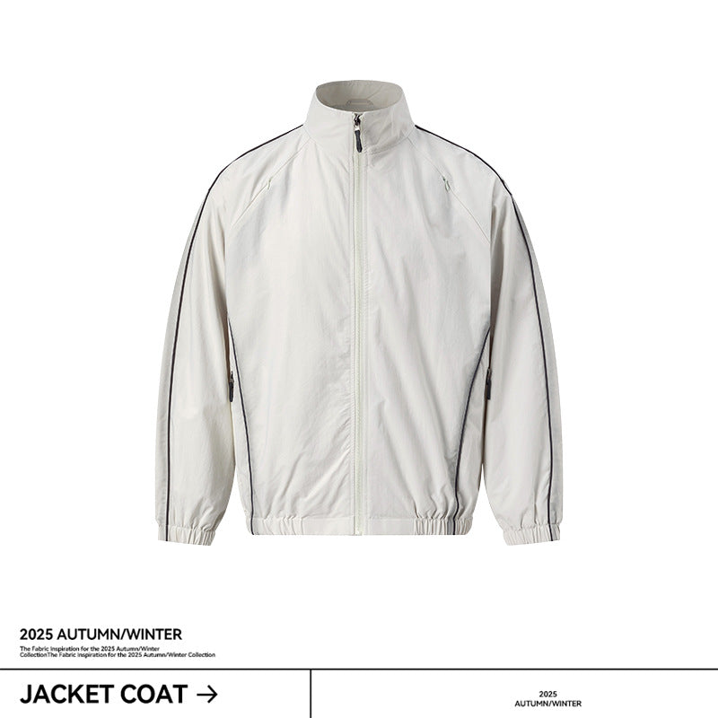 UNF Color Matching Stand-up Collar Simple and Versatile Loose Jacket