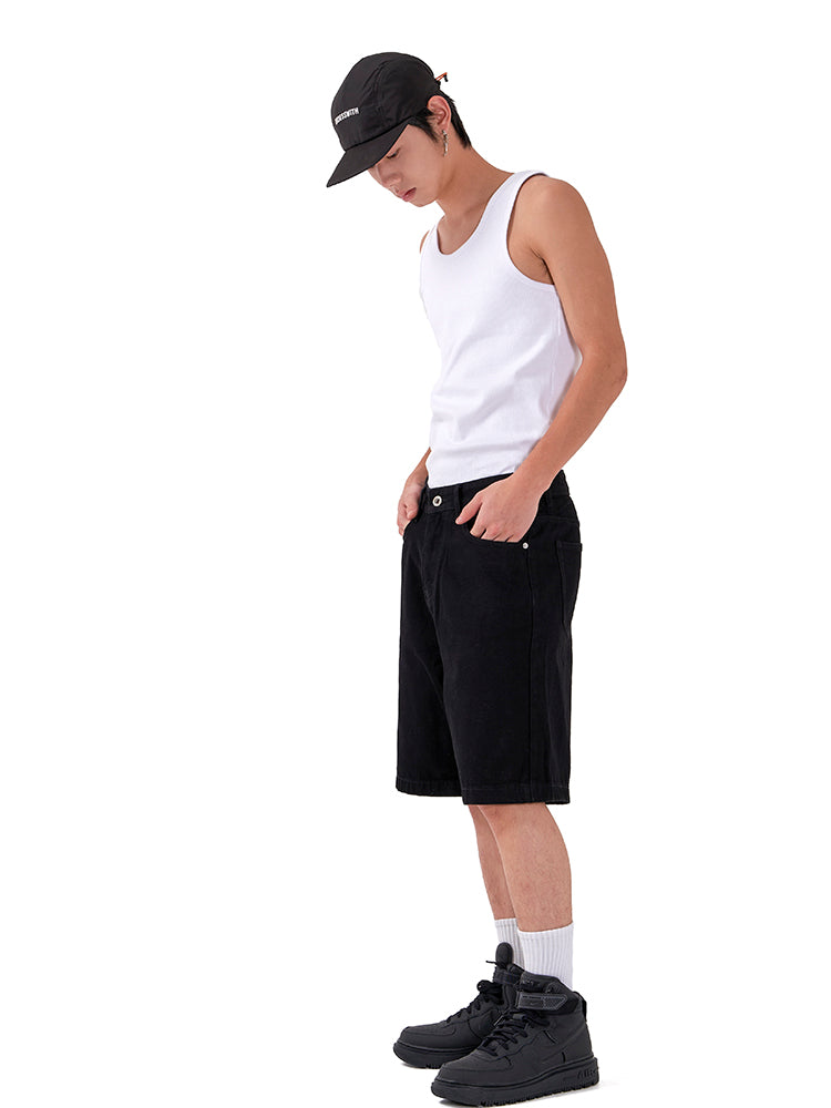 OBSESSWITH minimalist black washed denim shorts