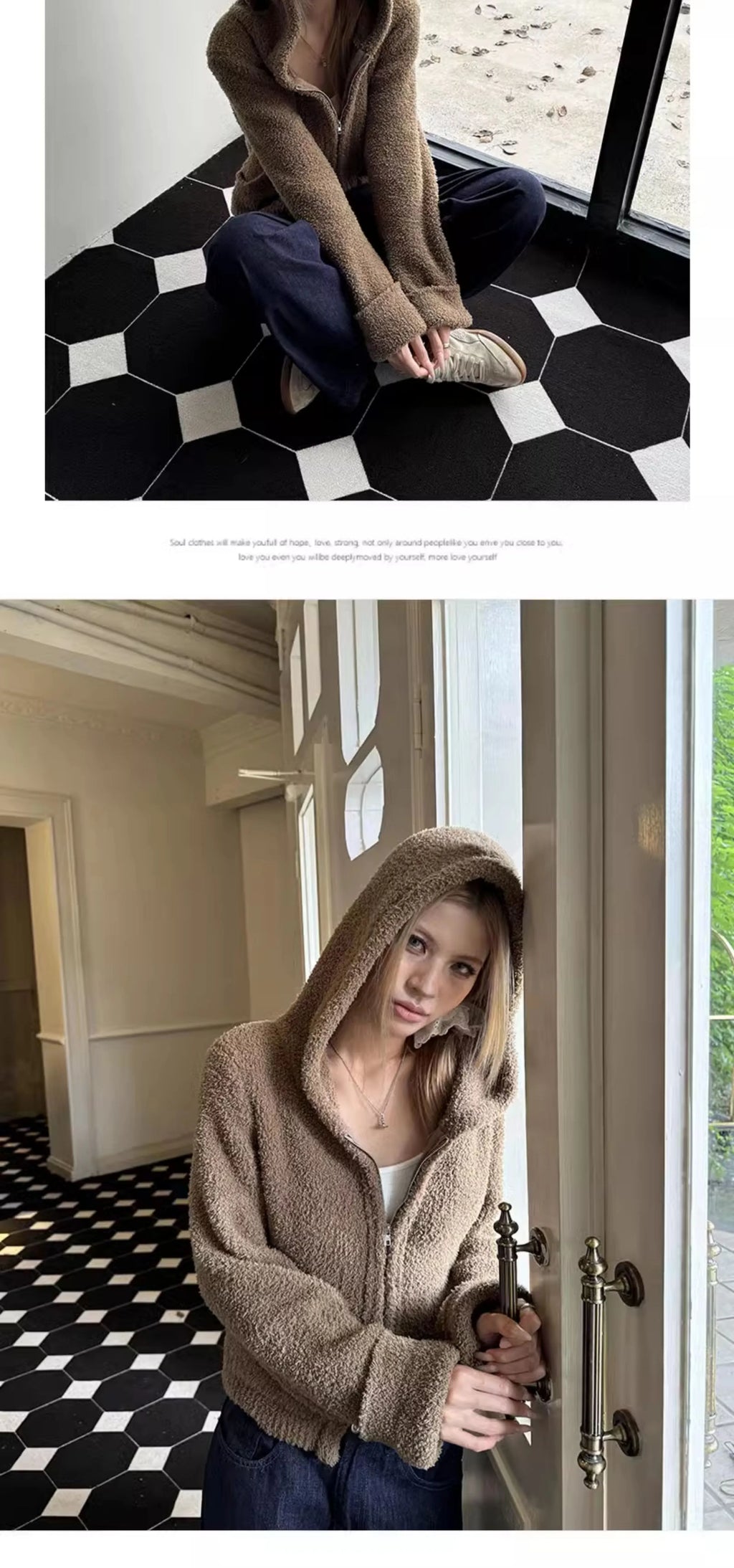 Audwyn Soft Waxy Vintage Hooded Double Zip Knitted Cardigan Jacket