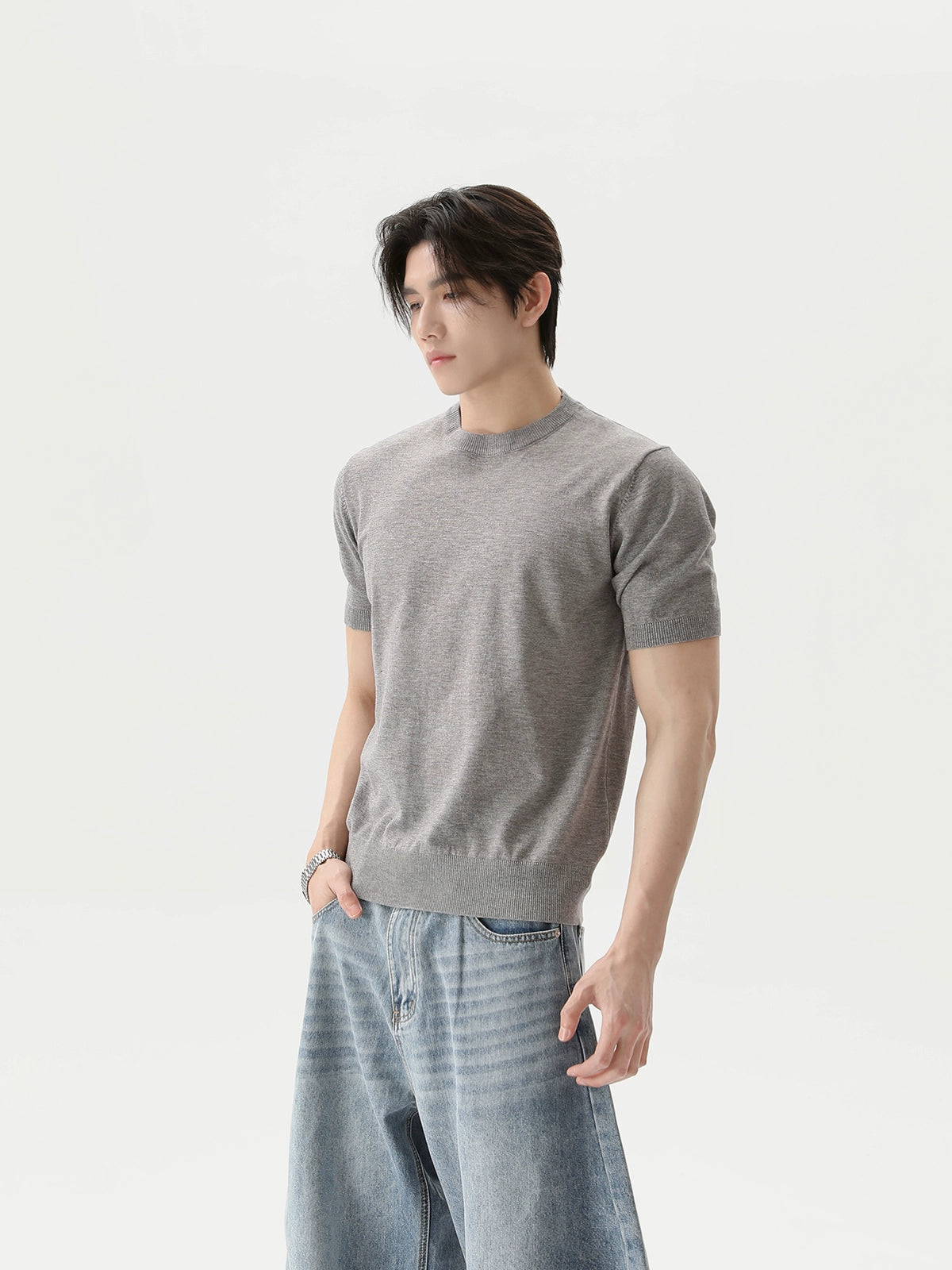 TURNTIDE Vintage Niche Crew Neck Knitted Tee