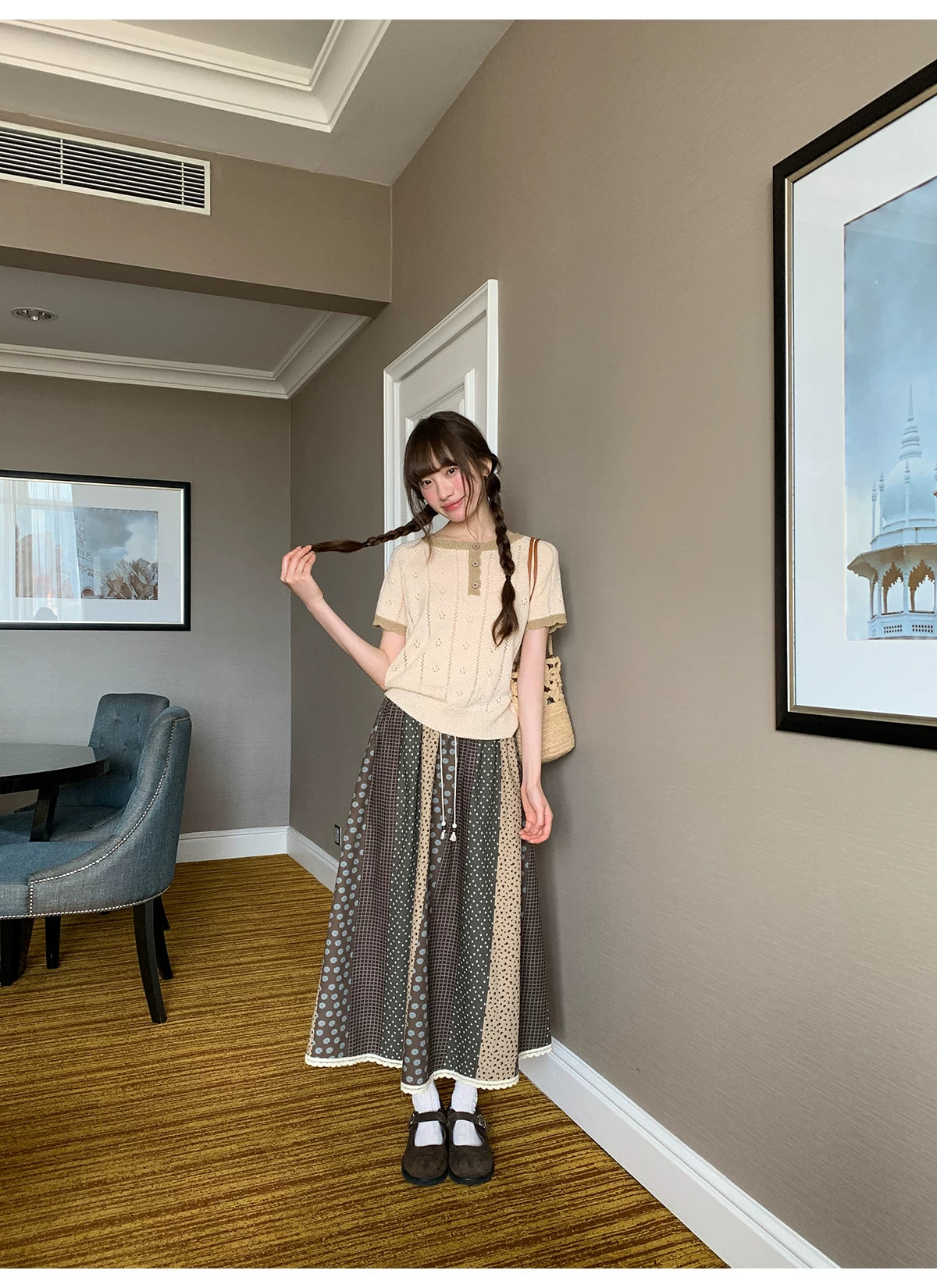 KANO Vintage Parquet Pleated Skirt