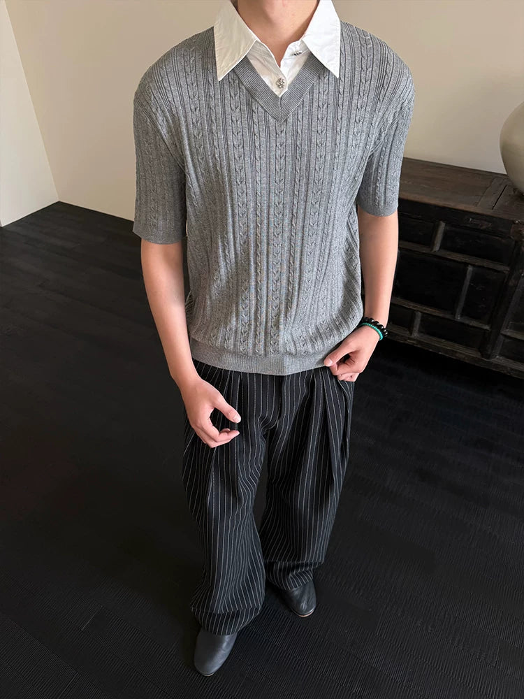 KREATE Lapel Fake Two Knitted Tee