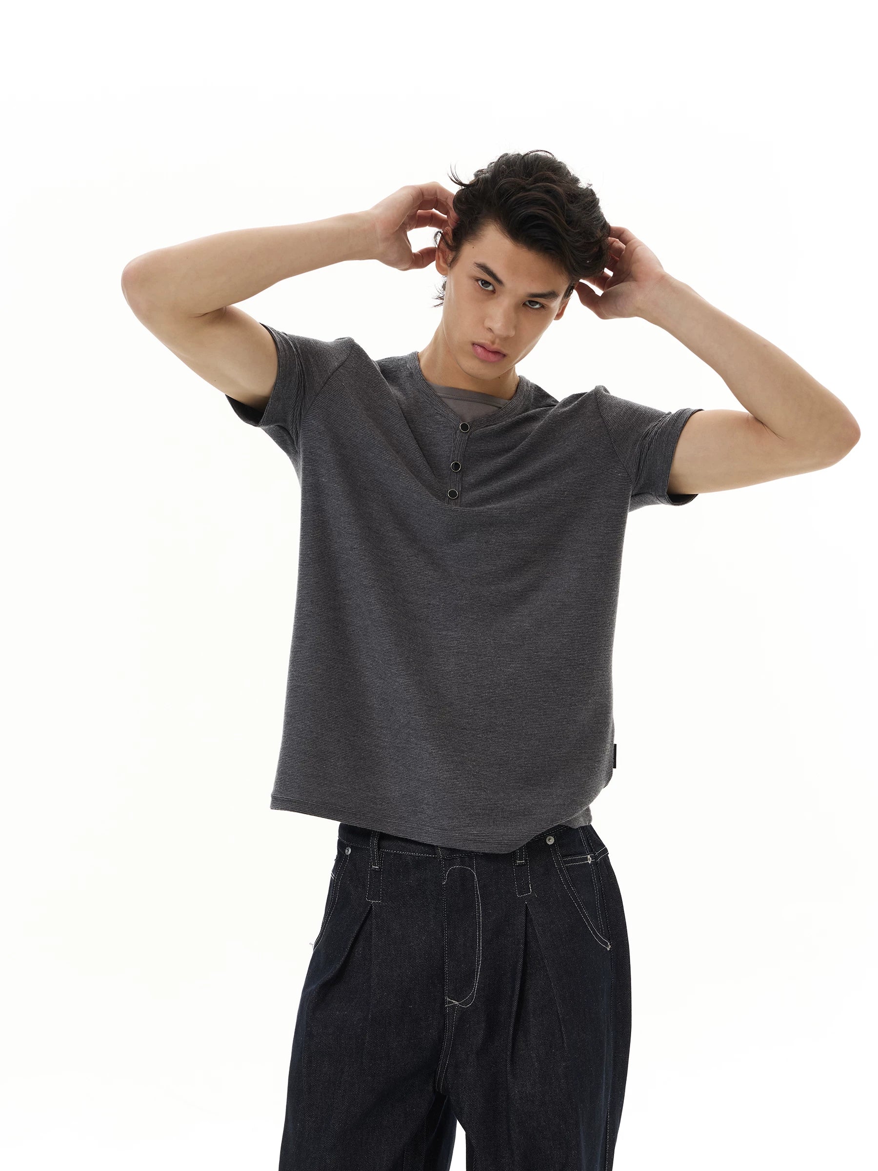 WLNEXT Fake Two Front Shoulder Tee