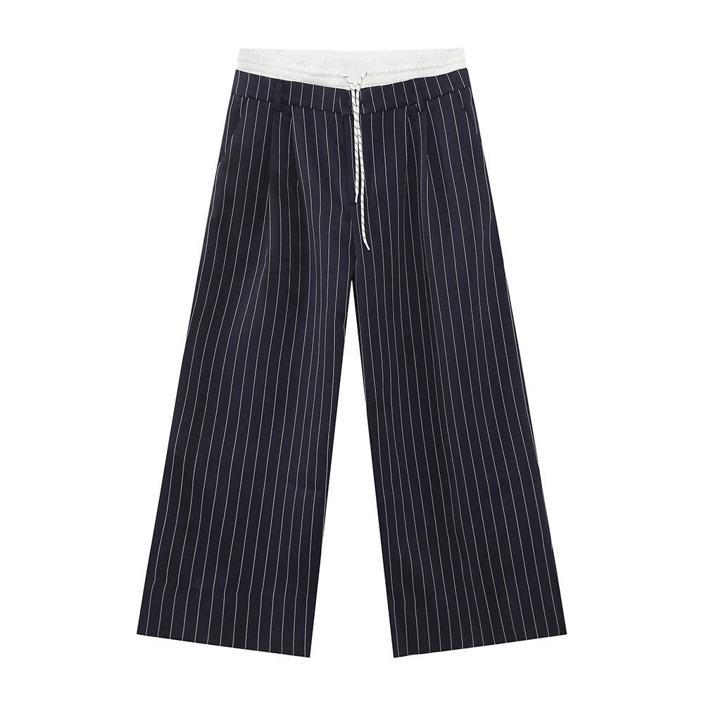 MTLCLOTHES Vintage Stitched Fake Two-piece Striped Trousers