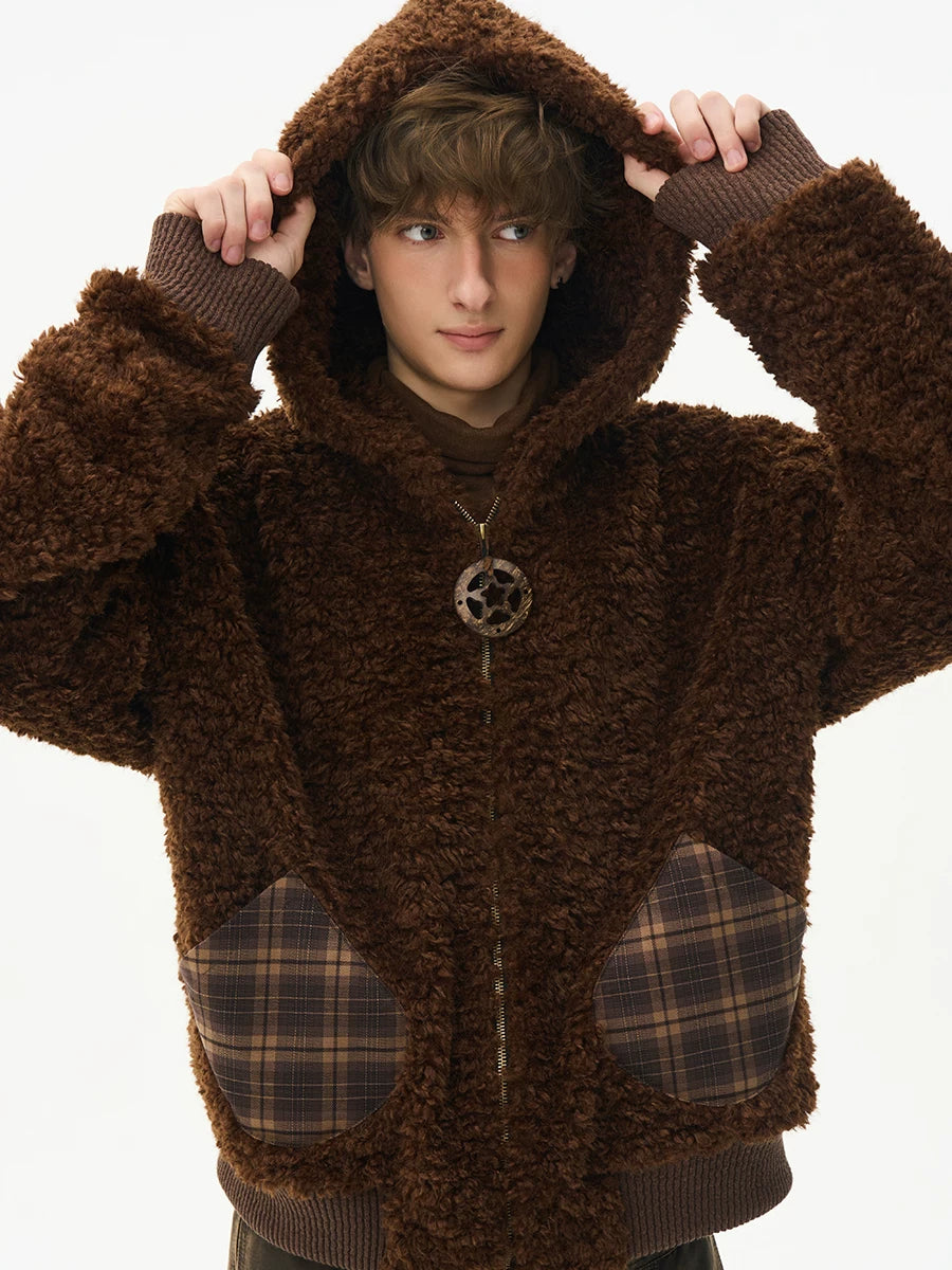 CNEW Zip Warm Lamb Fur Hooded Jacket