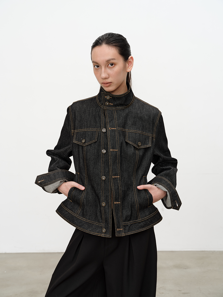 JCAESAR Diagonal Placket Waist Original Cow Jacket