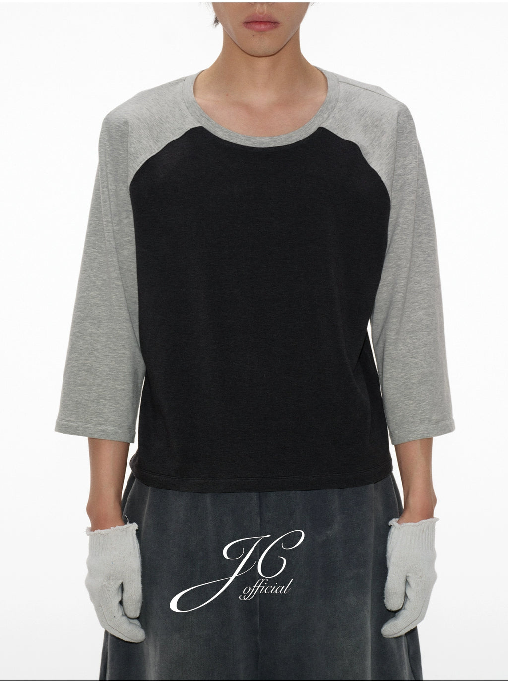 JCAESAR Contrast Shoulder Daily Versatile Seven-quarter Sleeve Tee