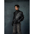 NUndefined Leather Jacket Stand-up Collar Motorcycle Jacket Zipper Jacket