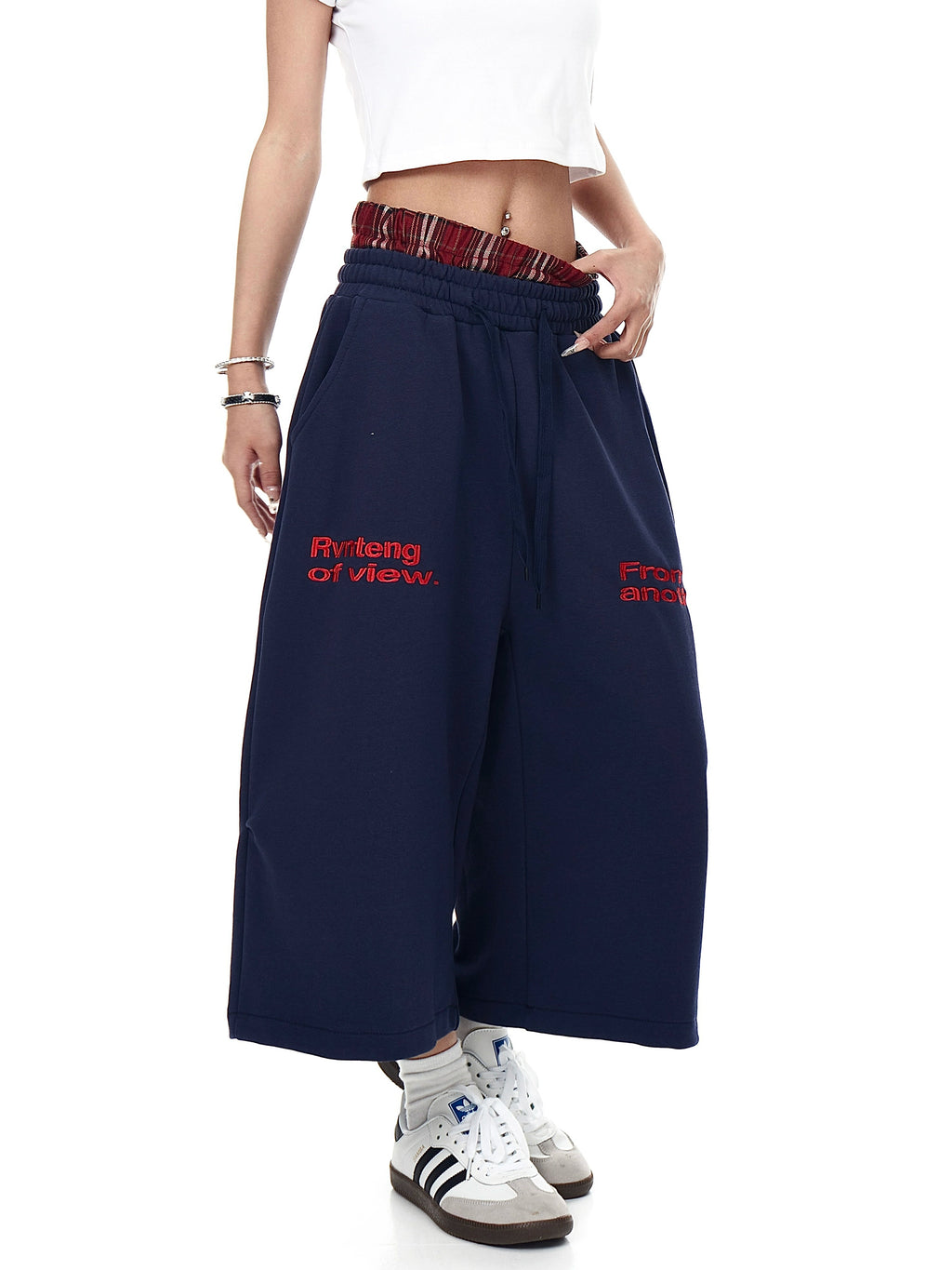 BLACKLISTS Double Waist Plaid Sweatpants Shorts
