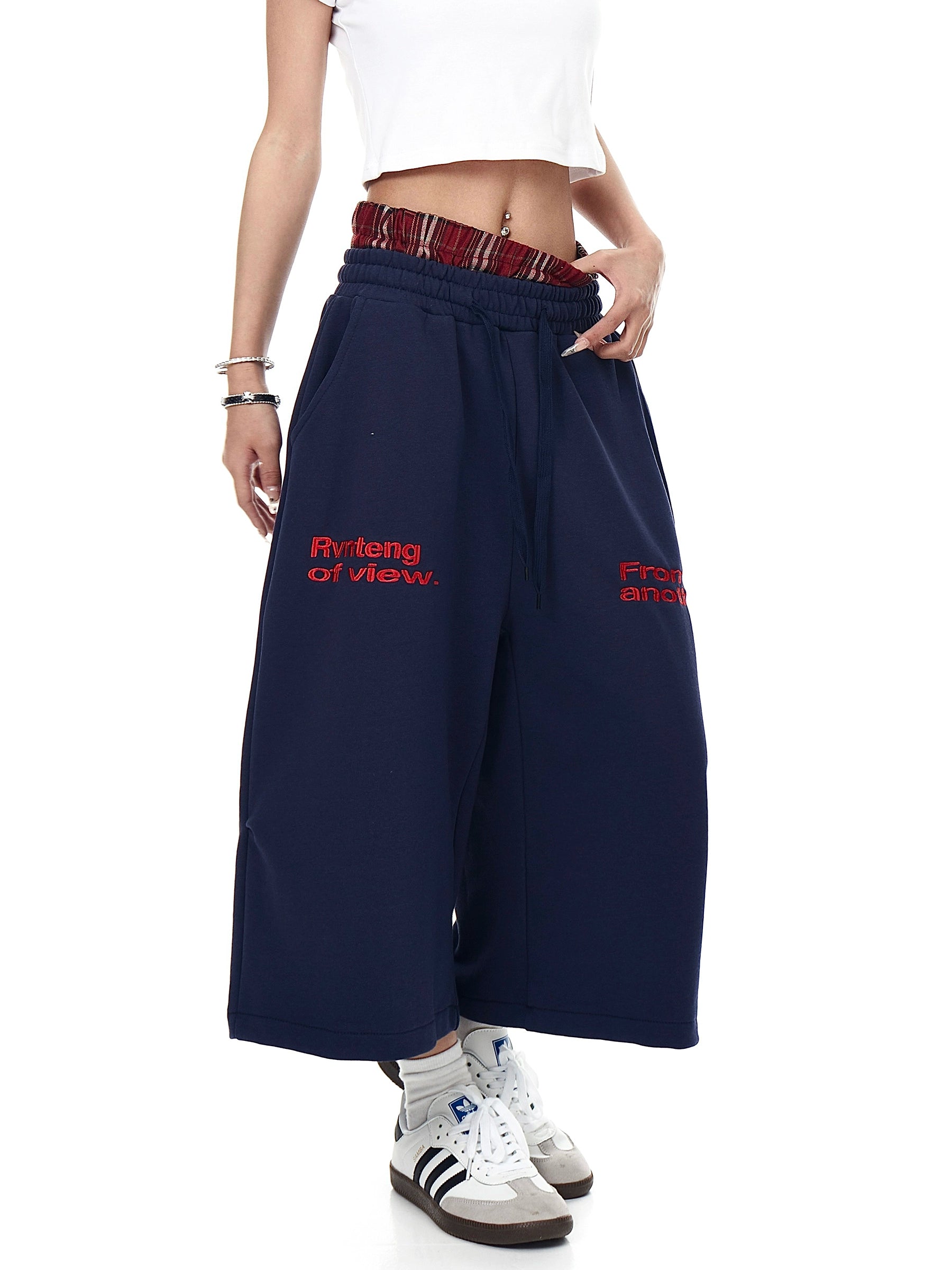 BLACKLISTS Double Waist Plaid Sweatpants Shorts