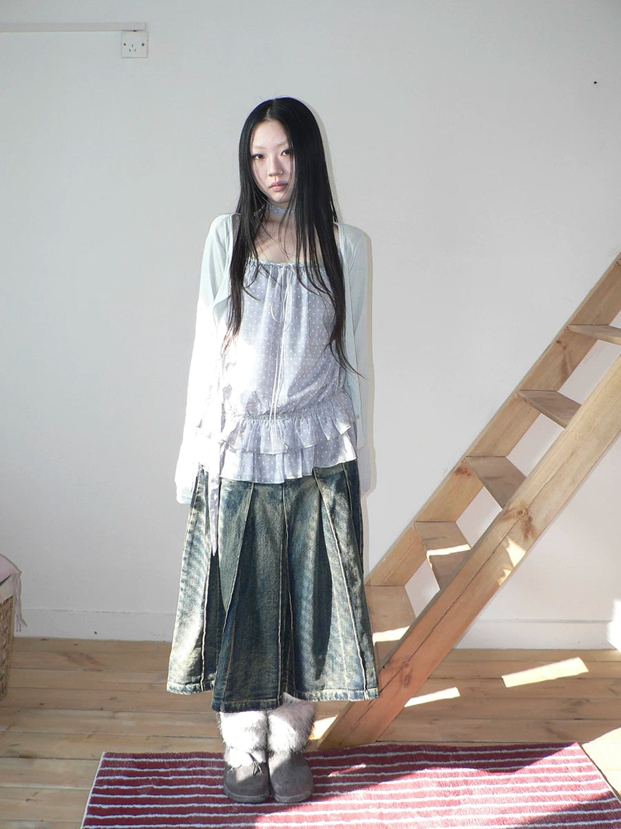 ANG: Project Polka Dot Fungus Edge Sling Knitted Cardigan Two-piece Set