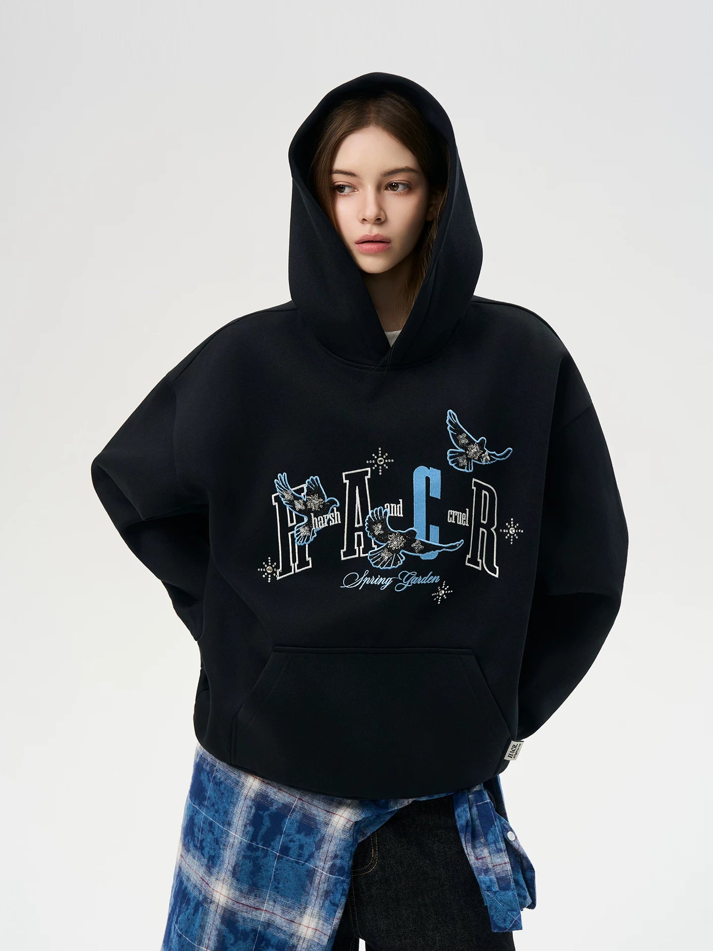HACR Xiaoxiangfeng Patch Cloth Bead Embroidered Hooded Sweater