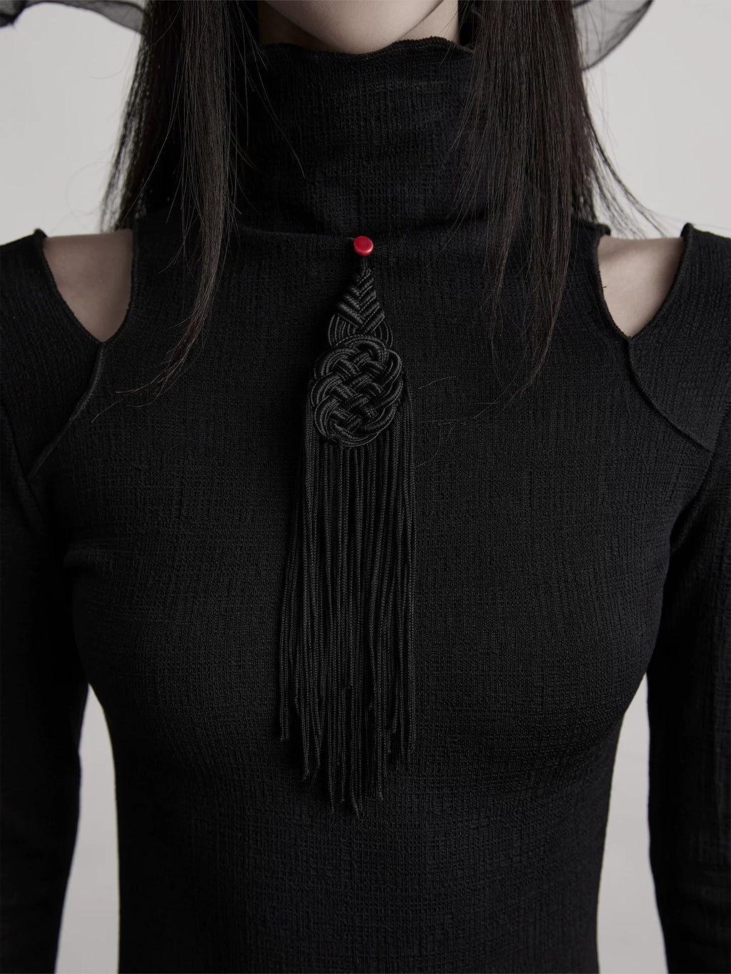 INDULGE Stand-up Collar Hollow Elastic Knitted Splicing Fishtail Slim-fit Dress