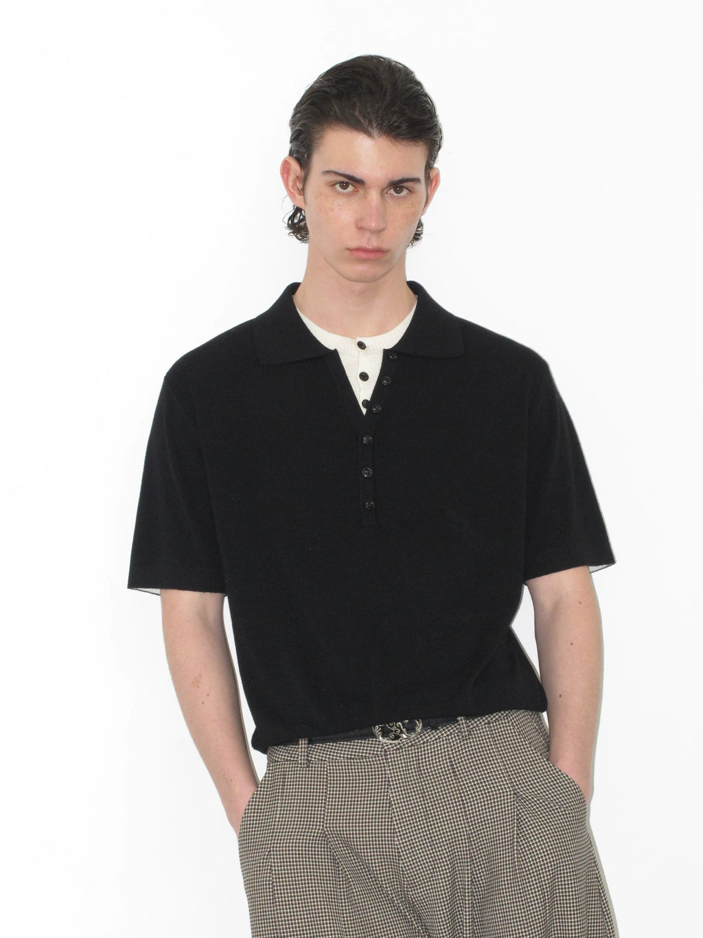 NOT UGLY Soft Wool High-Density Overlapping Collar Contrast Casual Polo Short-Sleeve