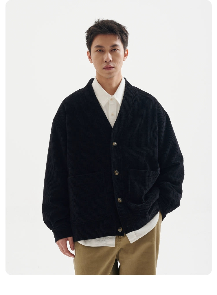 BUTTBILL Commuter  V-neck corduroy cardigan sweater Jacket