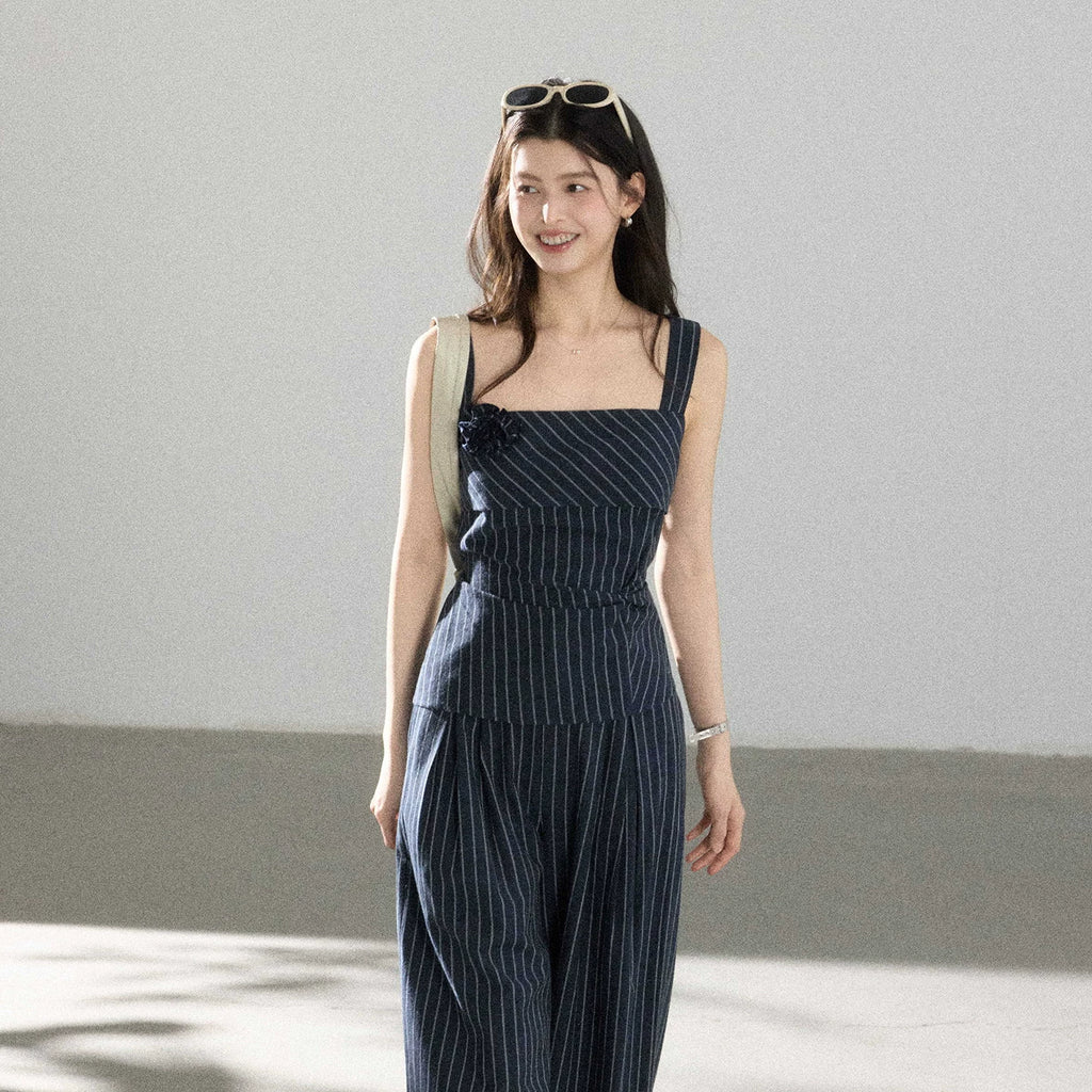 TYANG Three-dimensional Flower Suspender Casual Pants Set
