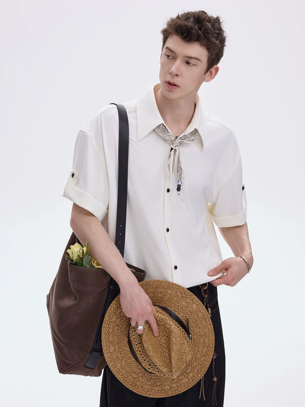 CHOR Vintage Loose Casual Folding Sleeve Shirt