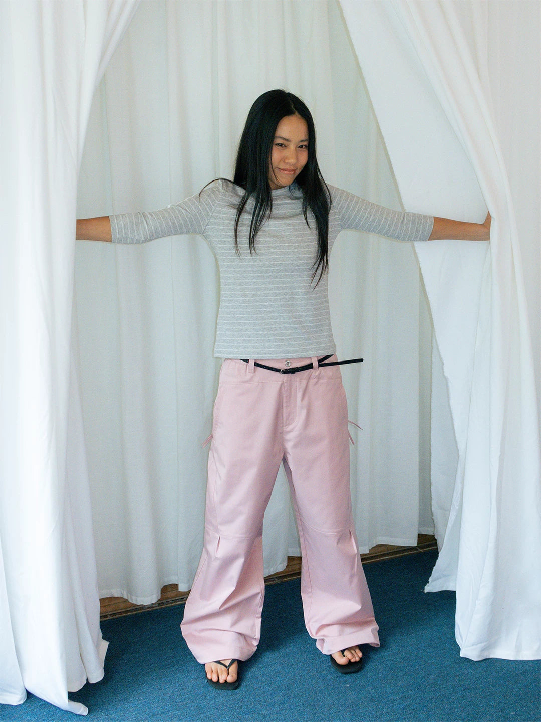 FUNKYFUN Elastic Waist Minimalist Pleated Wide-leg Pants