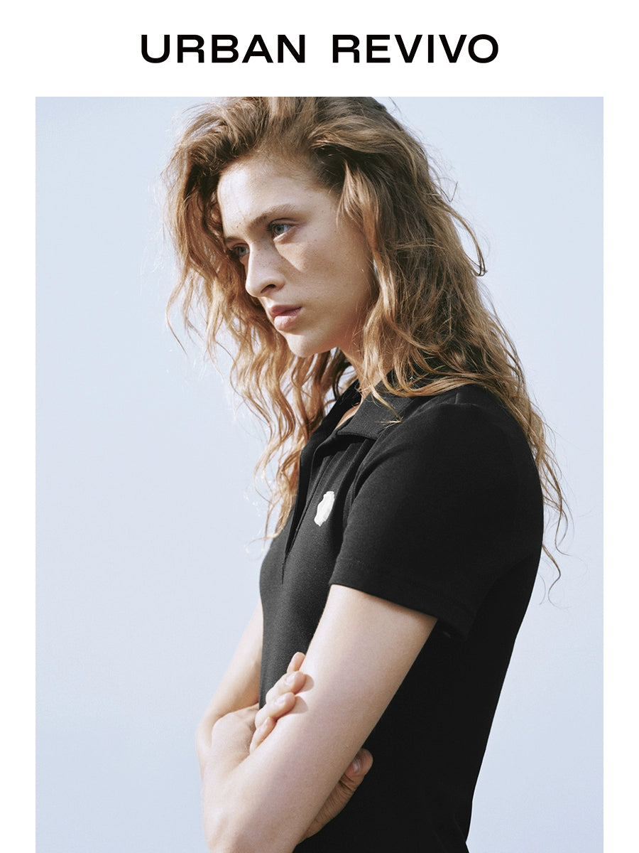 URBAN REVIVO Retro College Three-dimensional Decorative Short-sleeved Dress