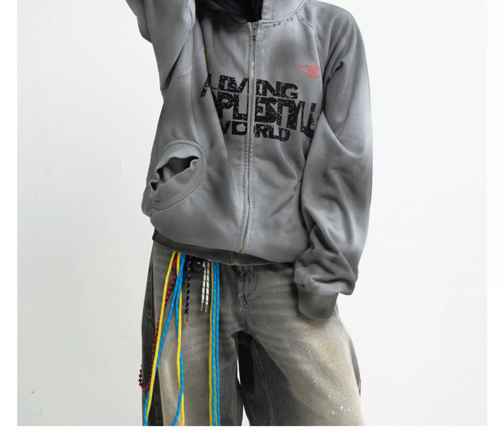 PEOPLESTYLE Dirty Dye Gradual Change Print Hooded Sweater