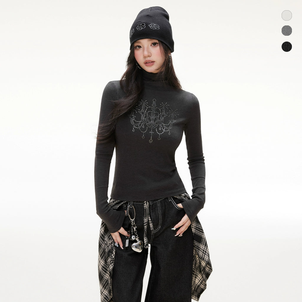 Imone Slim and Thin Hot Bead Turtleneck Knitted Long Sleeves