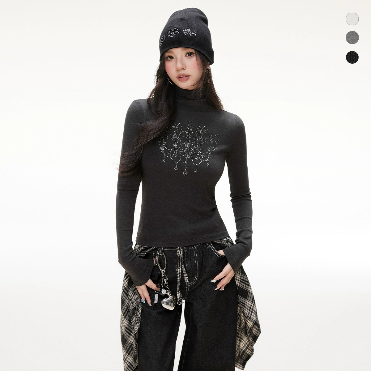 Imone Slim and Thin Hot Bead Turtleneck Knitted Long Sleeves