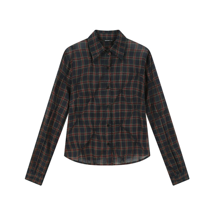 TGNS Rhombus Plaid Long-sleeved Shirt