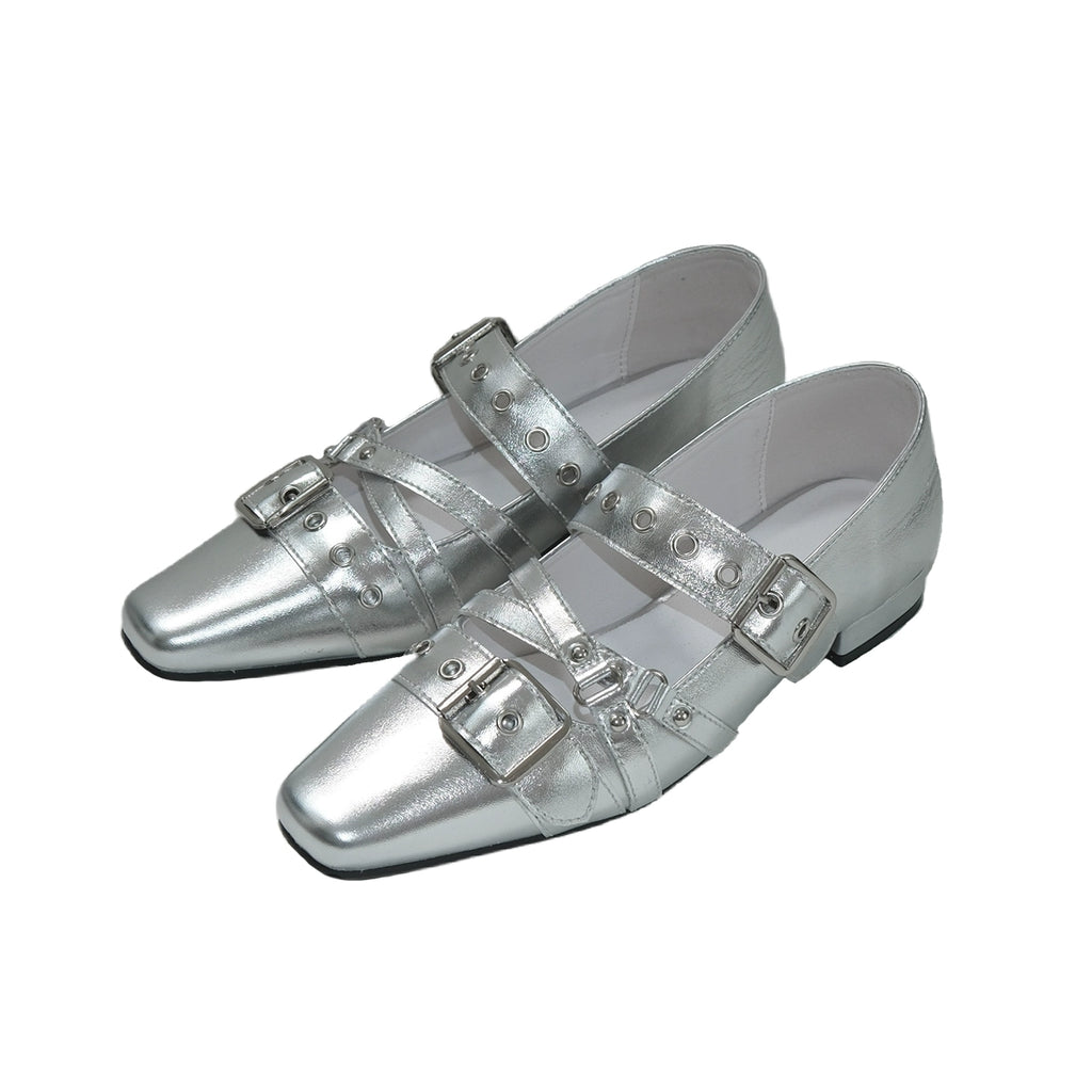Mooreyu Small Square Head Rivet Ballet Flats