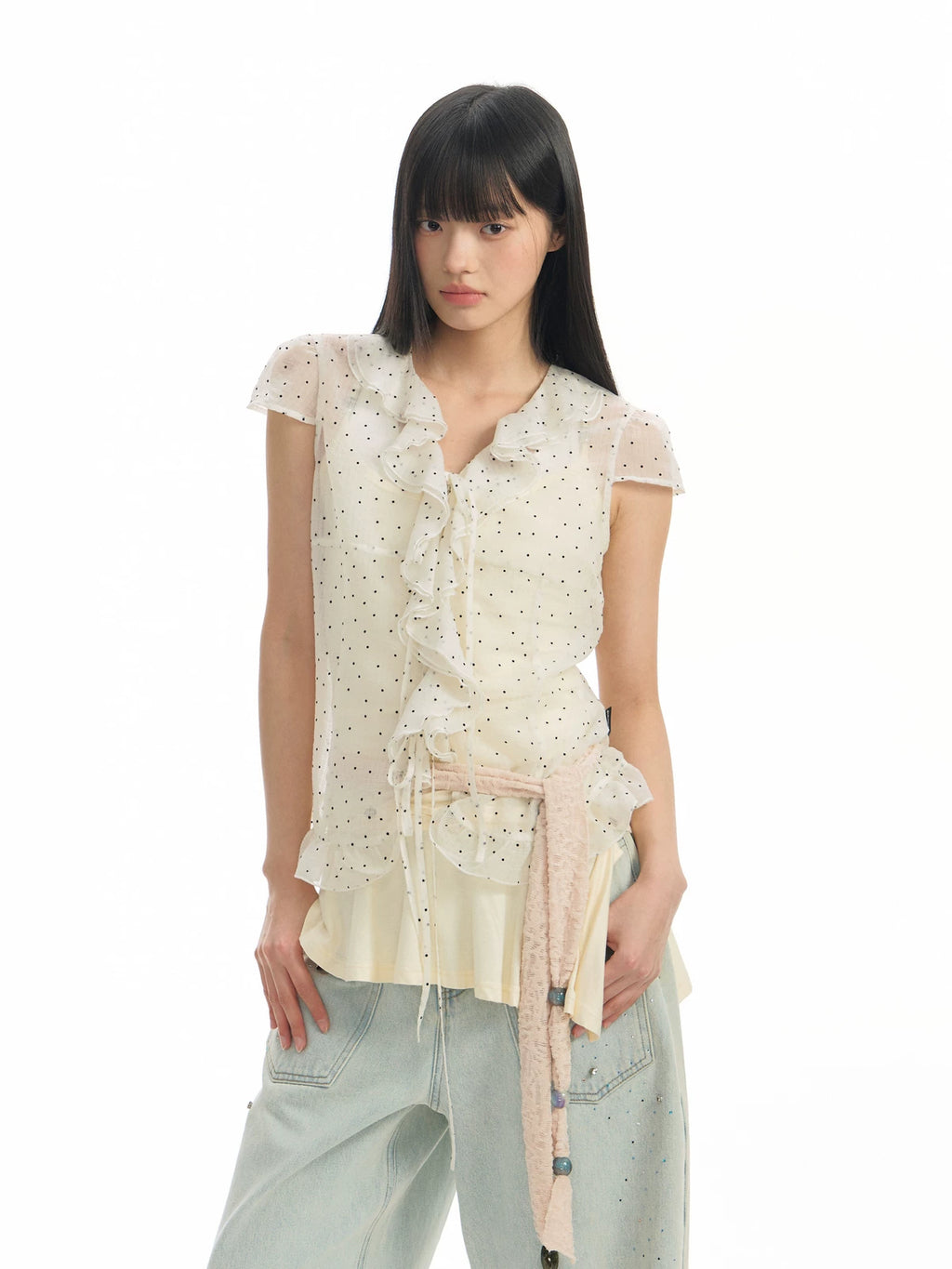 TGNS Ruffle Edge Slim-fitting Shirt