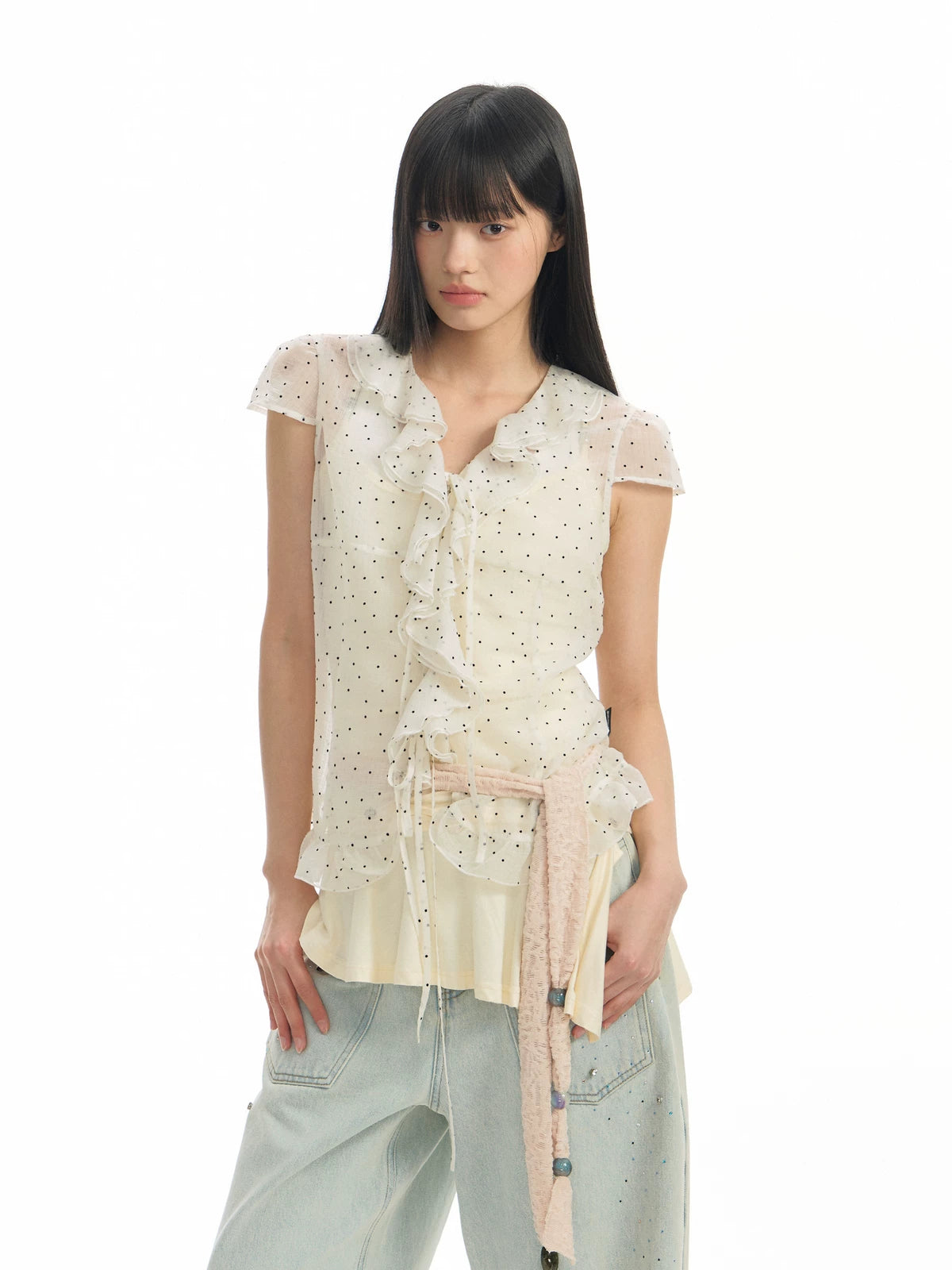 TGNS Ruffle Edge Slim-fitting Shirt