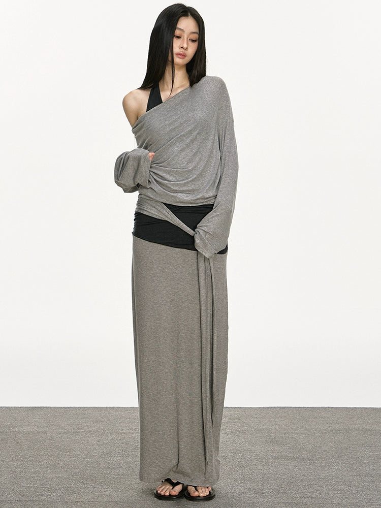 Anna Aneae Slanted Shoulder Sunscreen Casual Lazy Long Sleeves