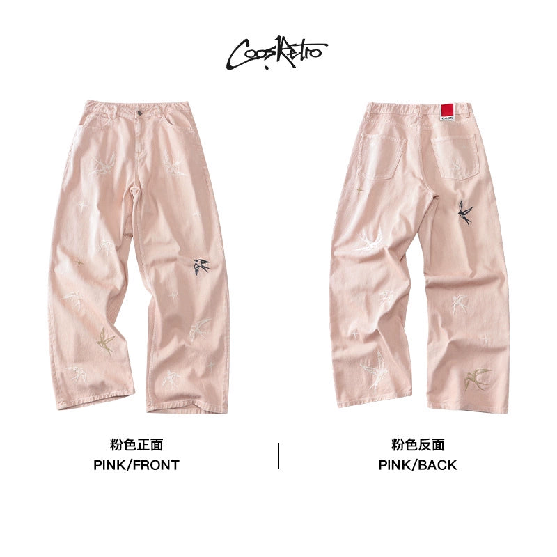 CoosRetro Embroidered Washed Old Jeans