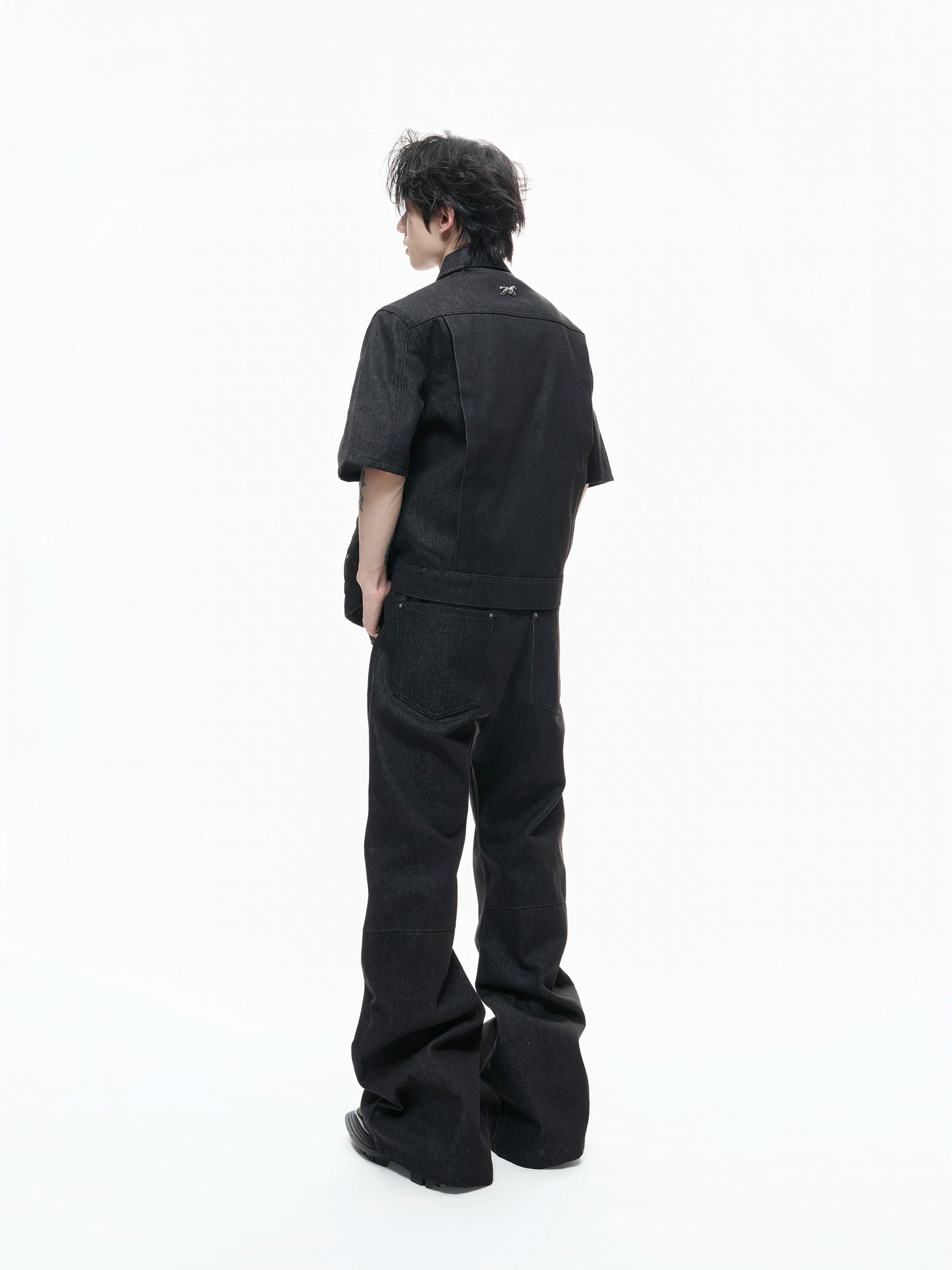 ArguECulturE Pleated Lapel Denim Jacket Micro-pull Jeans Set