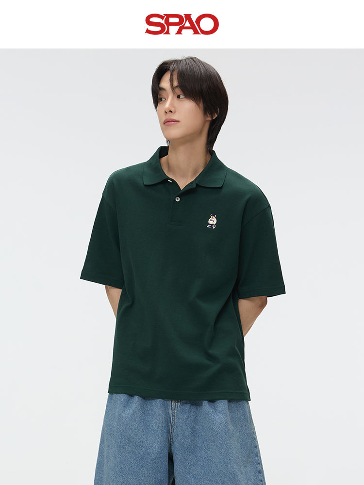 SPAO Korean Style Men's Bear Lapel POLO Shirt SPHWF24C50