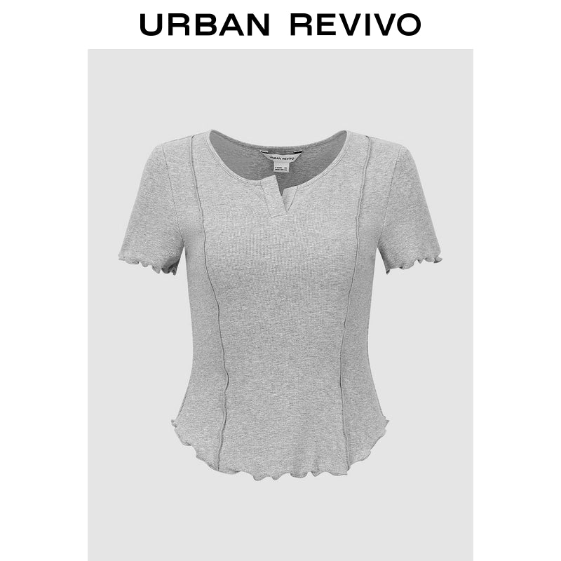 URBAN REVIVO Simple Fungus Edge Slim Tee