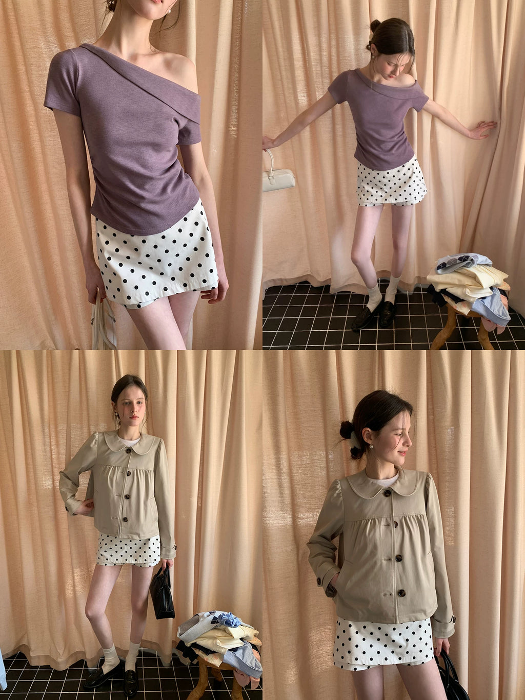 EGGKA Fake Two-piece Polka Dot Slim Skirt