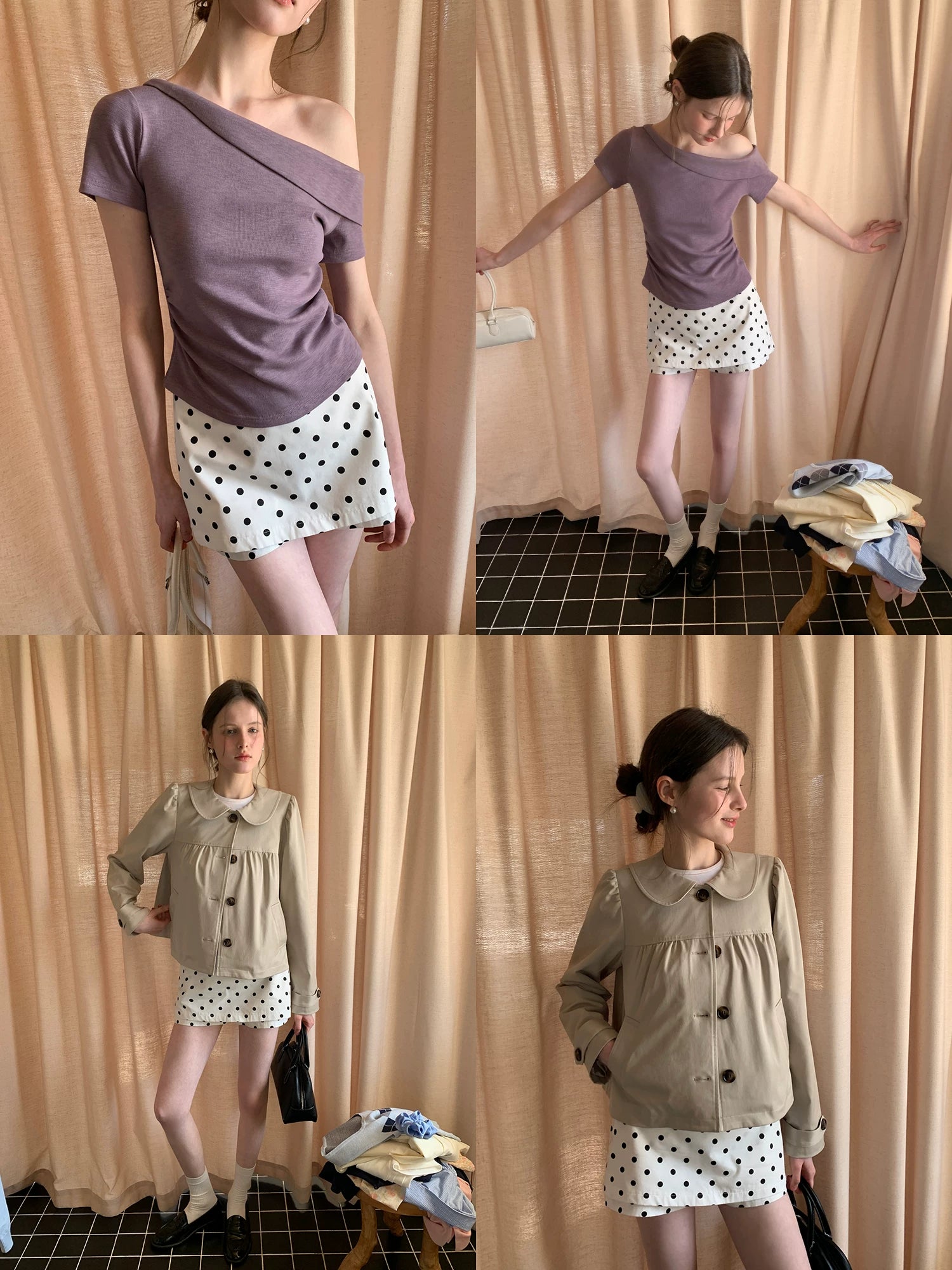 EGGKA Fake Two-piece Polka Dot Slim Skirt