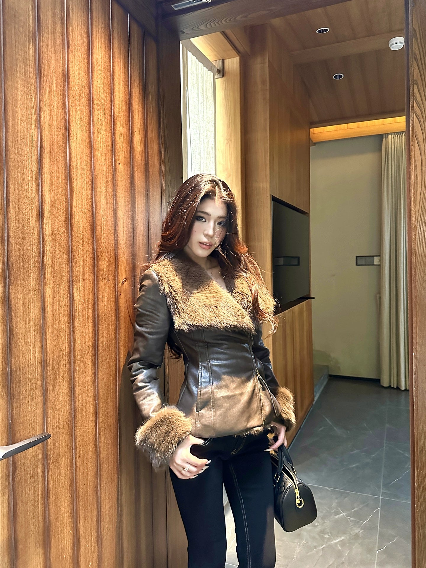 LLROGE Thickened PU Leather Jacket Short Jacket