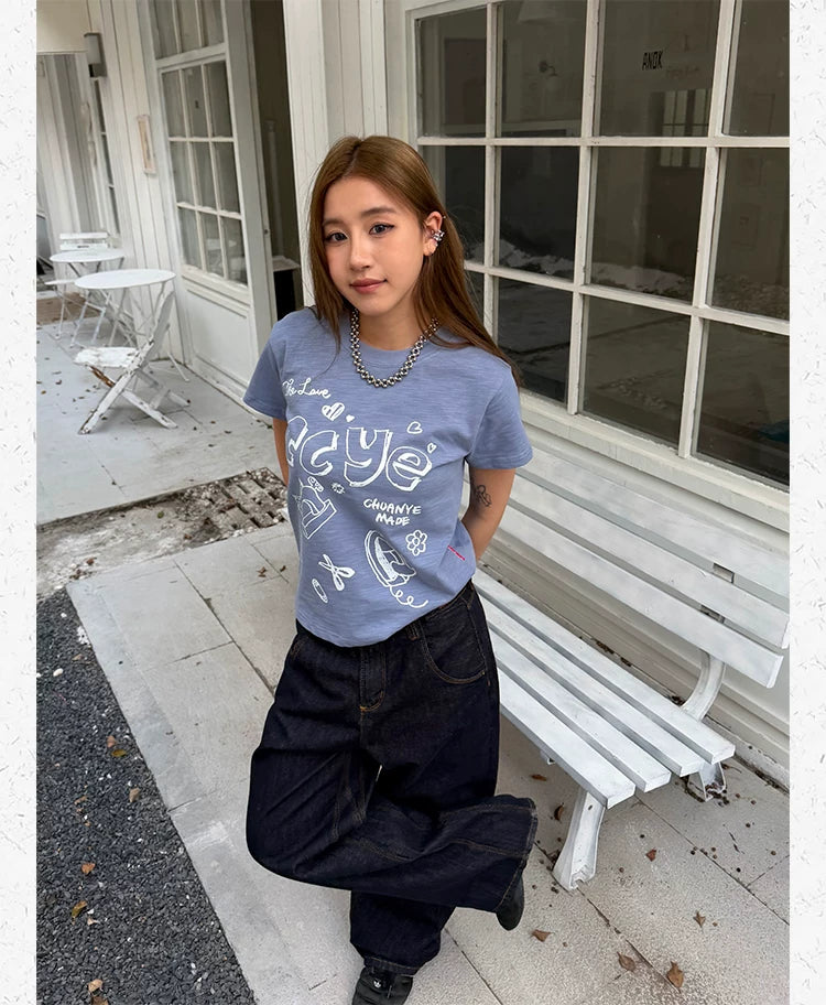CCYE Fun Print Front Shoulder Versatile Tee