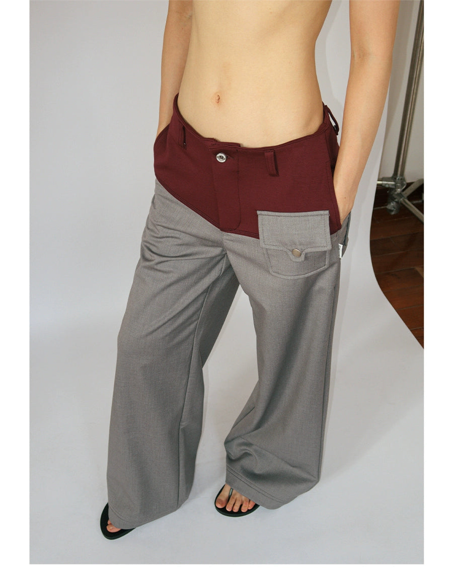 FUNKYFUN Color Matching Waistless Straight Loose Casual Trousers