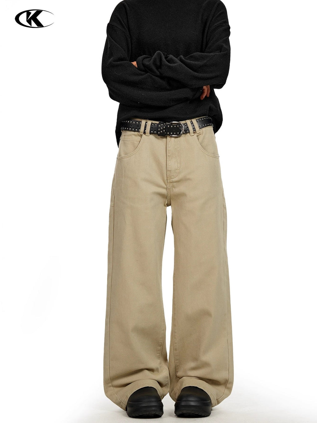 11KN Retro Loose and Simple Wide-leg Pants