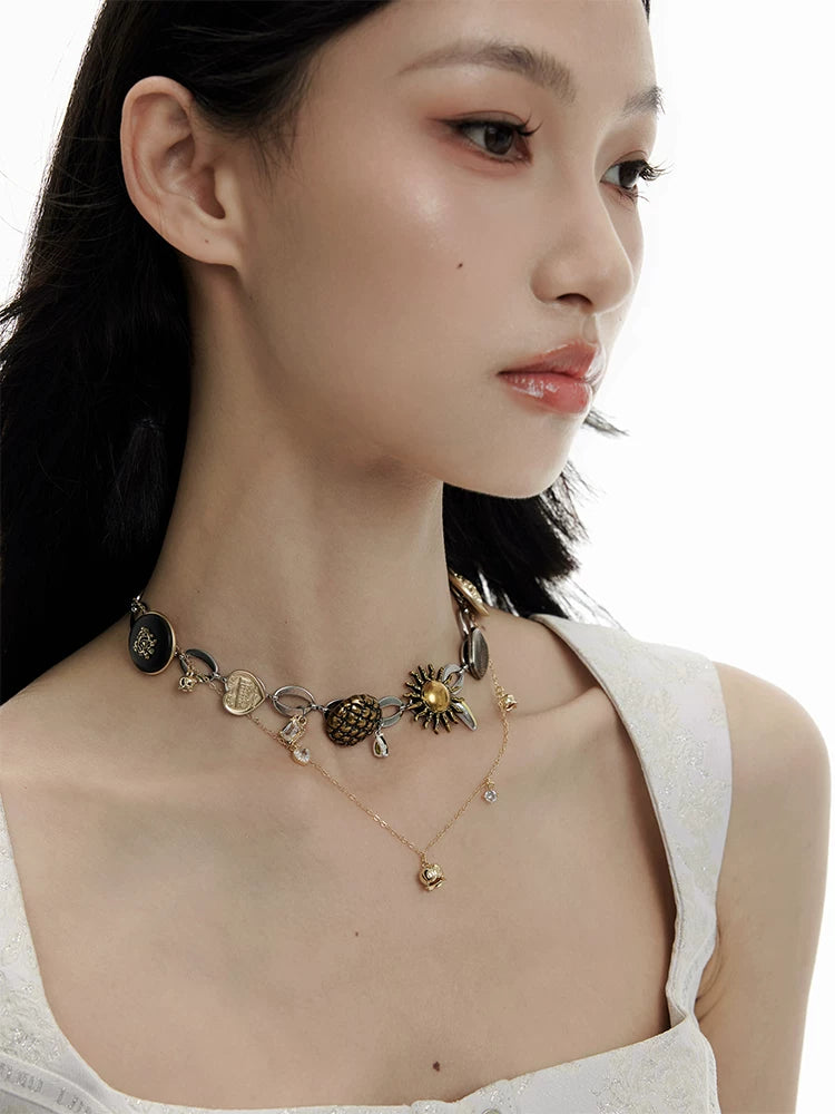 NO SOLUTION Sunset Design Stacked Necklace Retro Necklace