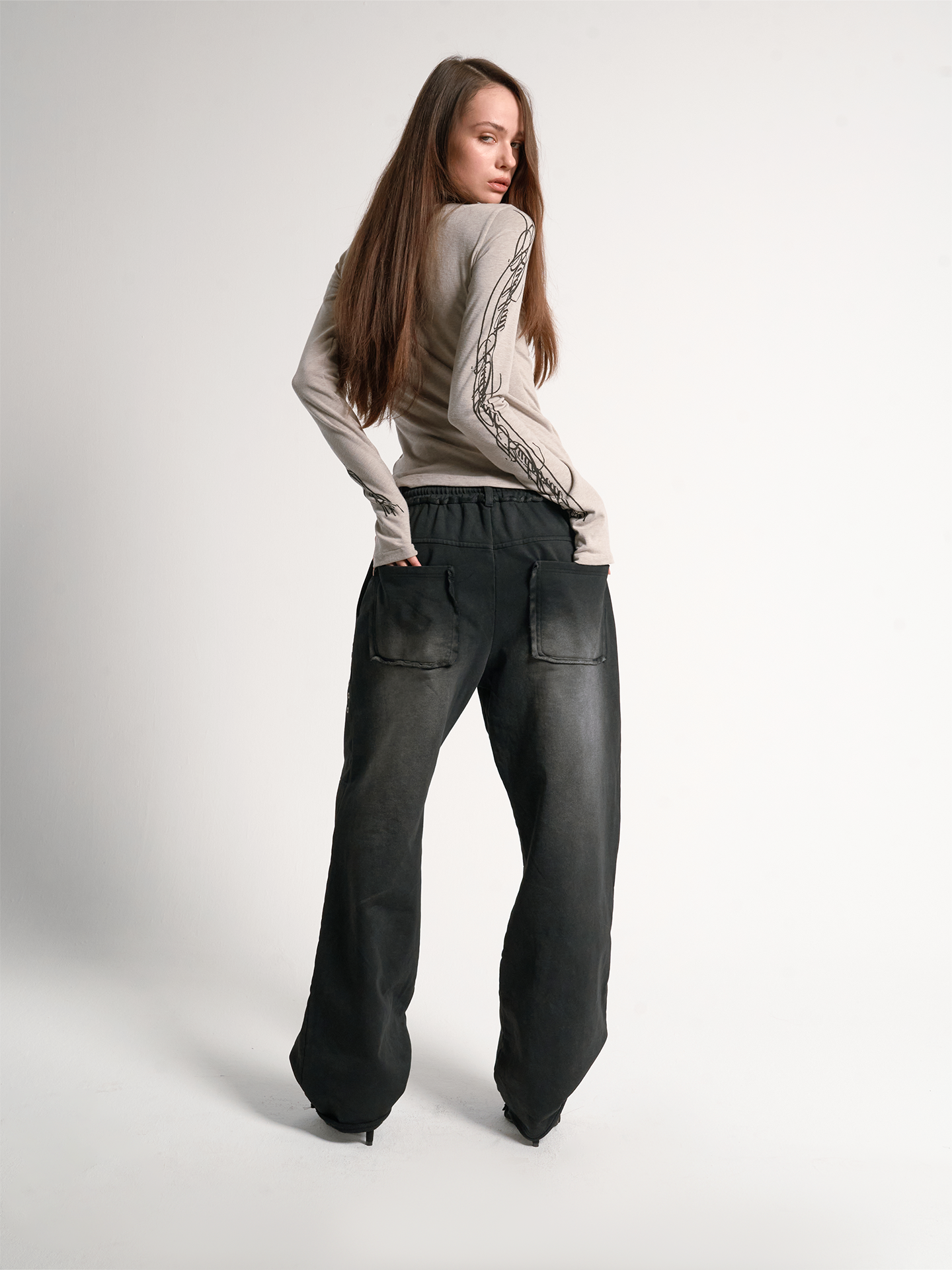 noEmosen music note flower printed long sleeve