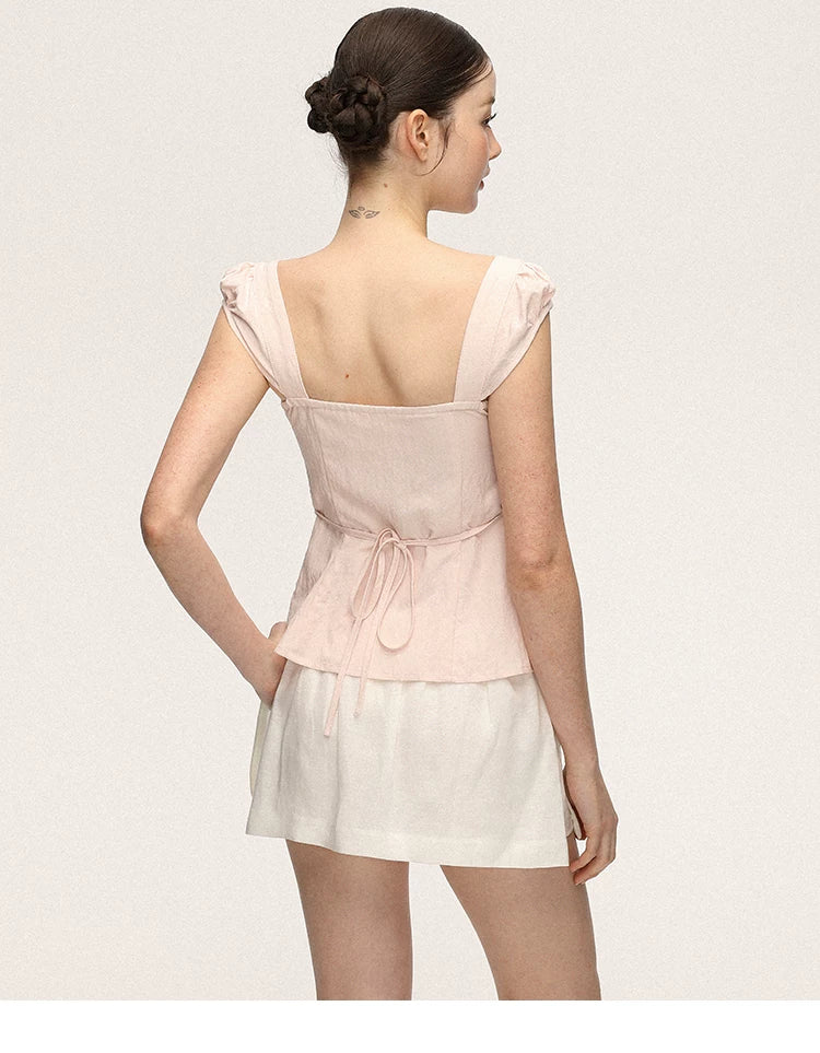 Anna Aneae Temperament Gentle Waist Thin Short Sleeve Shirt