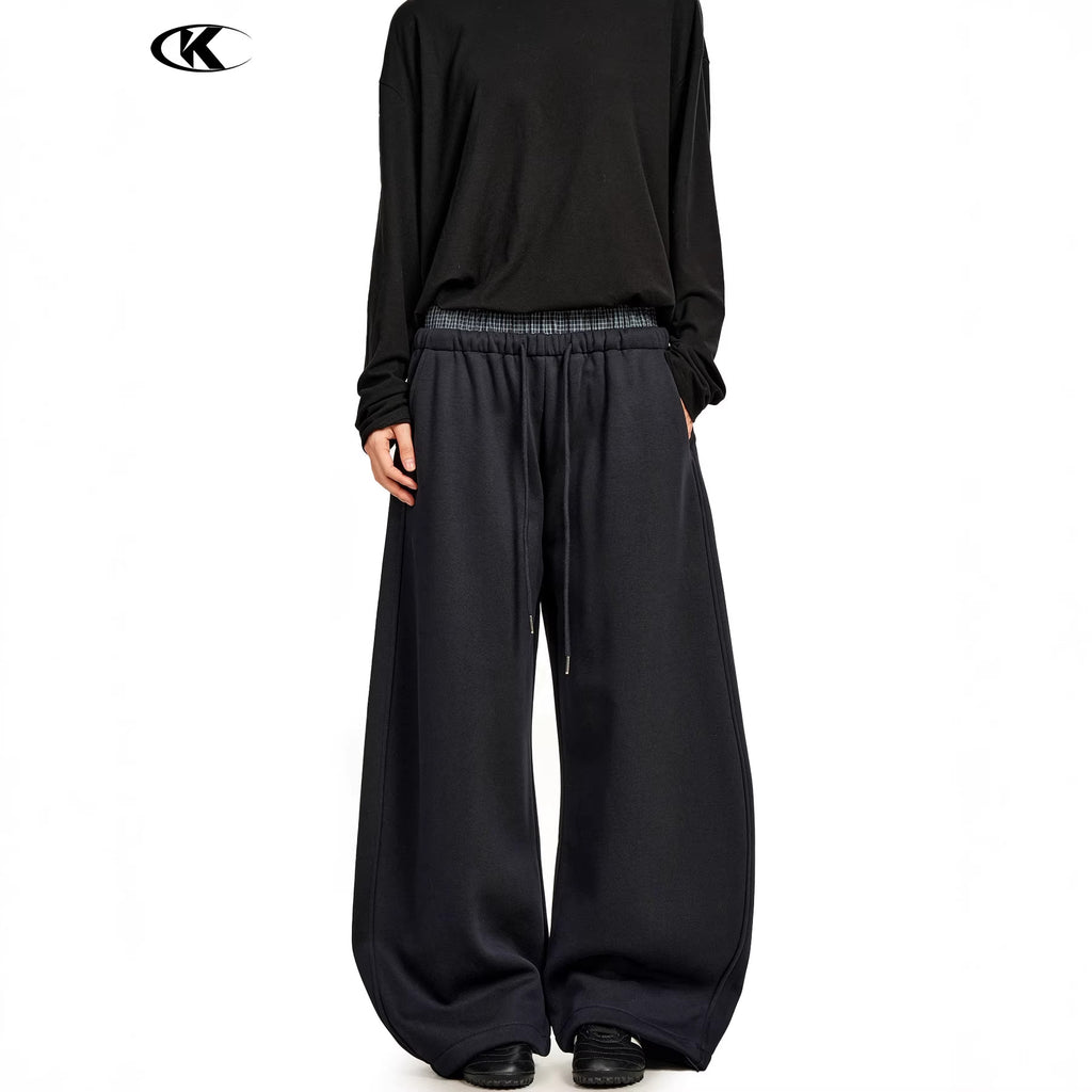 11KN Retro Fake Two-piece Double Waist Straight Loose Casual Pants