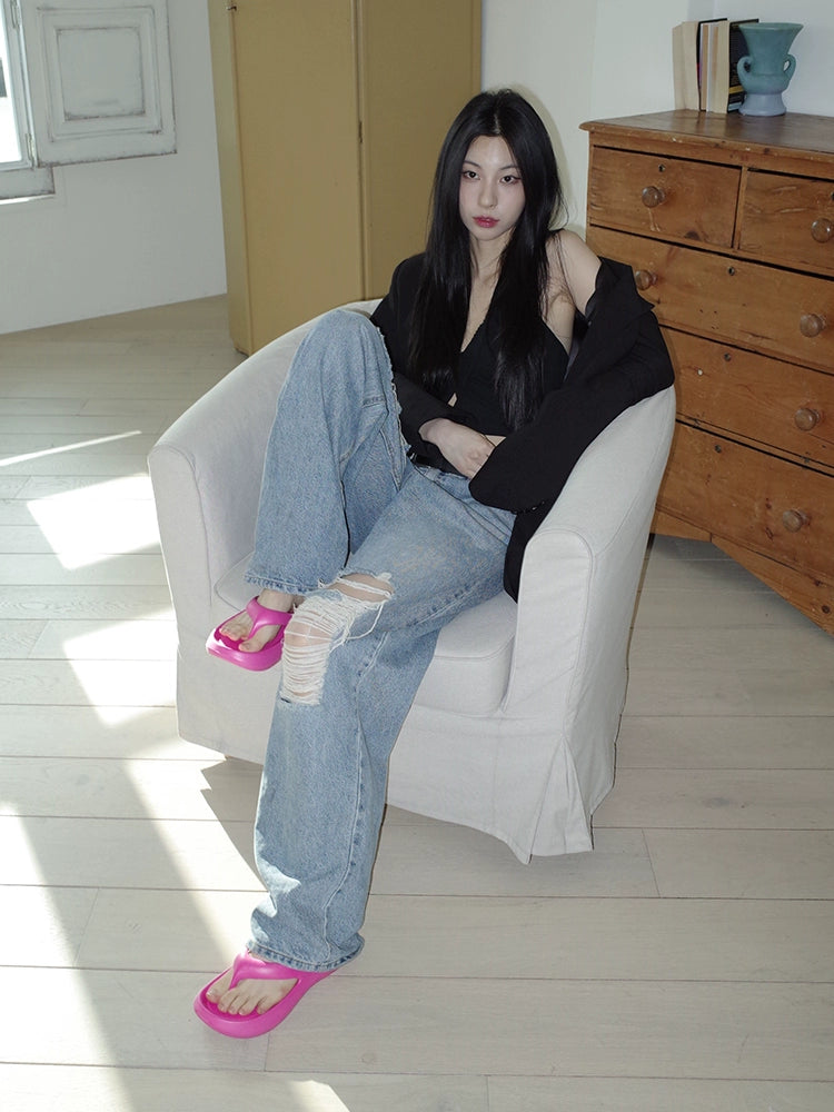 Mooreyu Thick-bottomed Seaside Beach Flip-flops Cool Slippers