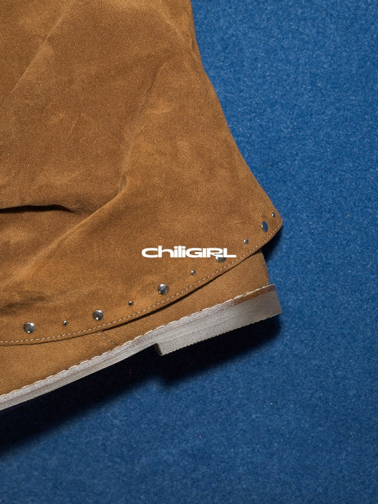 CHILIGIRL Mezzanine Vintage Suede Pleated Pile Pants Tube Boots