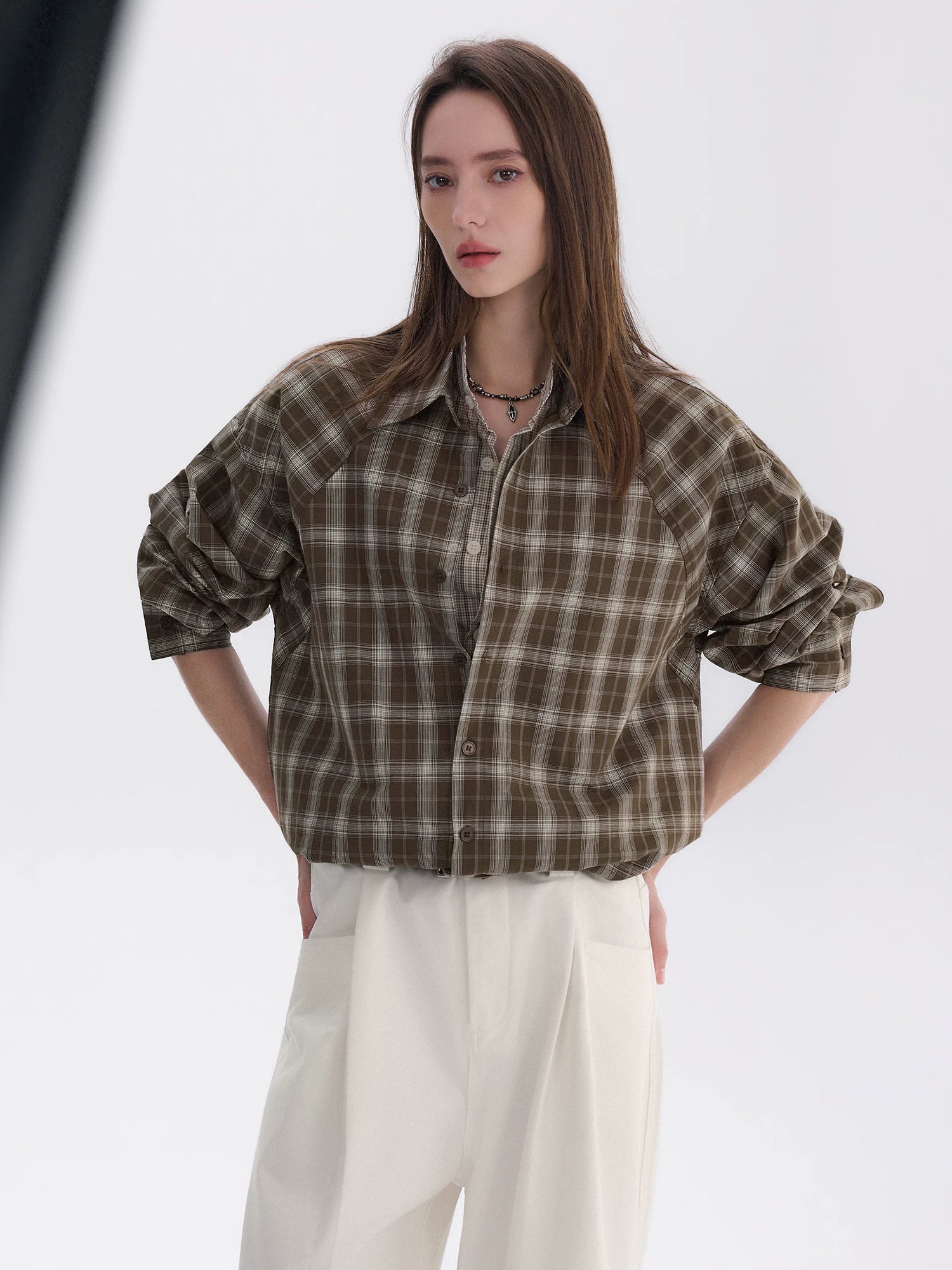 CHOR Vintage Fake Two-piece Casual Long-Sleeve Checked Shirt